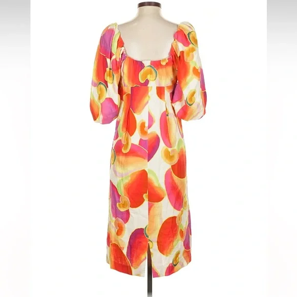 FARM Rio Cashew Juice Vibrant Linen Long Sleeve Dress Size S - Picture 3 of 6